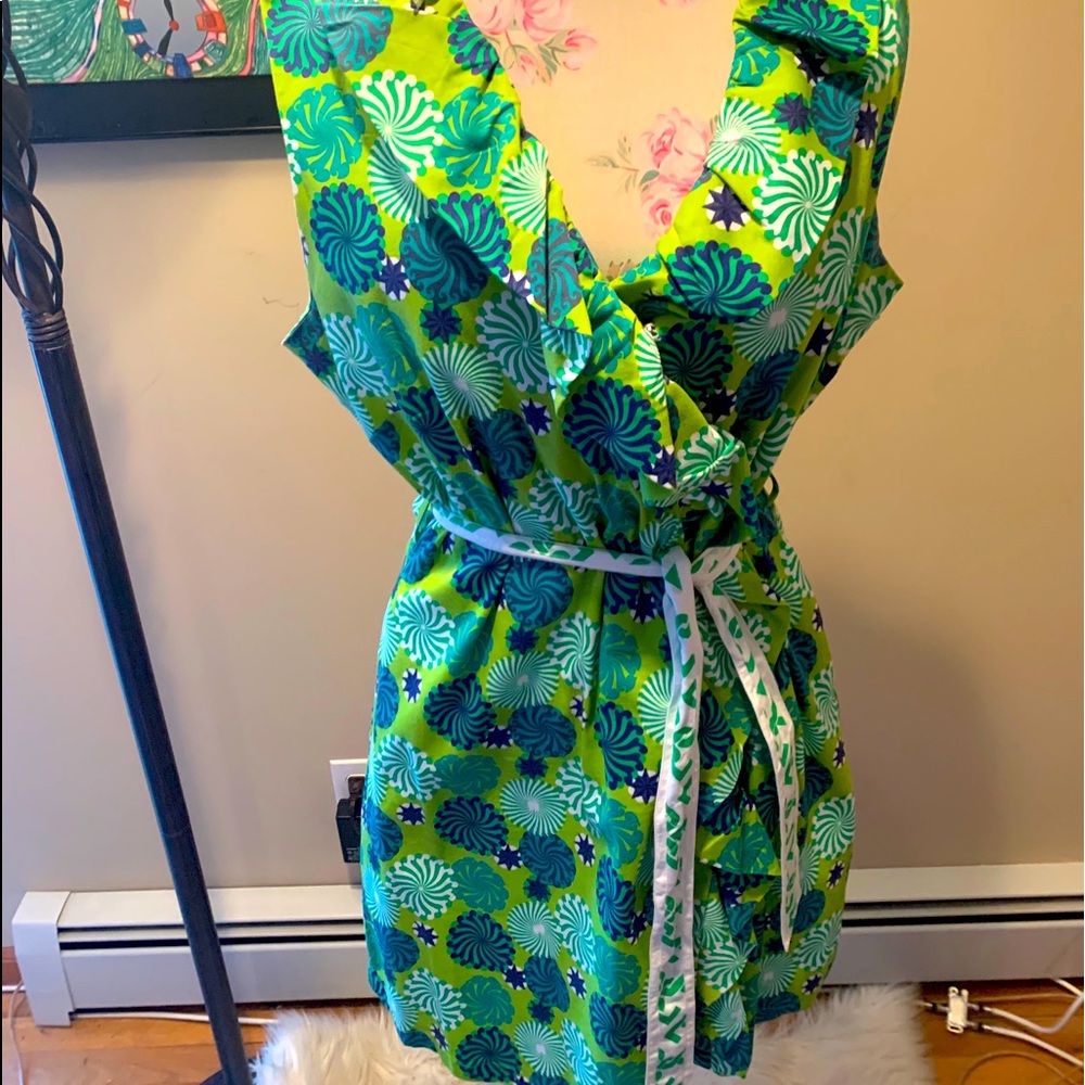 Dizzy Lizzy- Buttoned Ruffled Wrap Dress